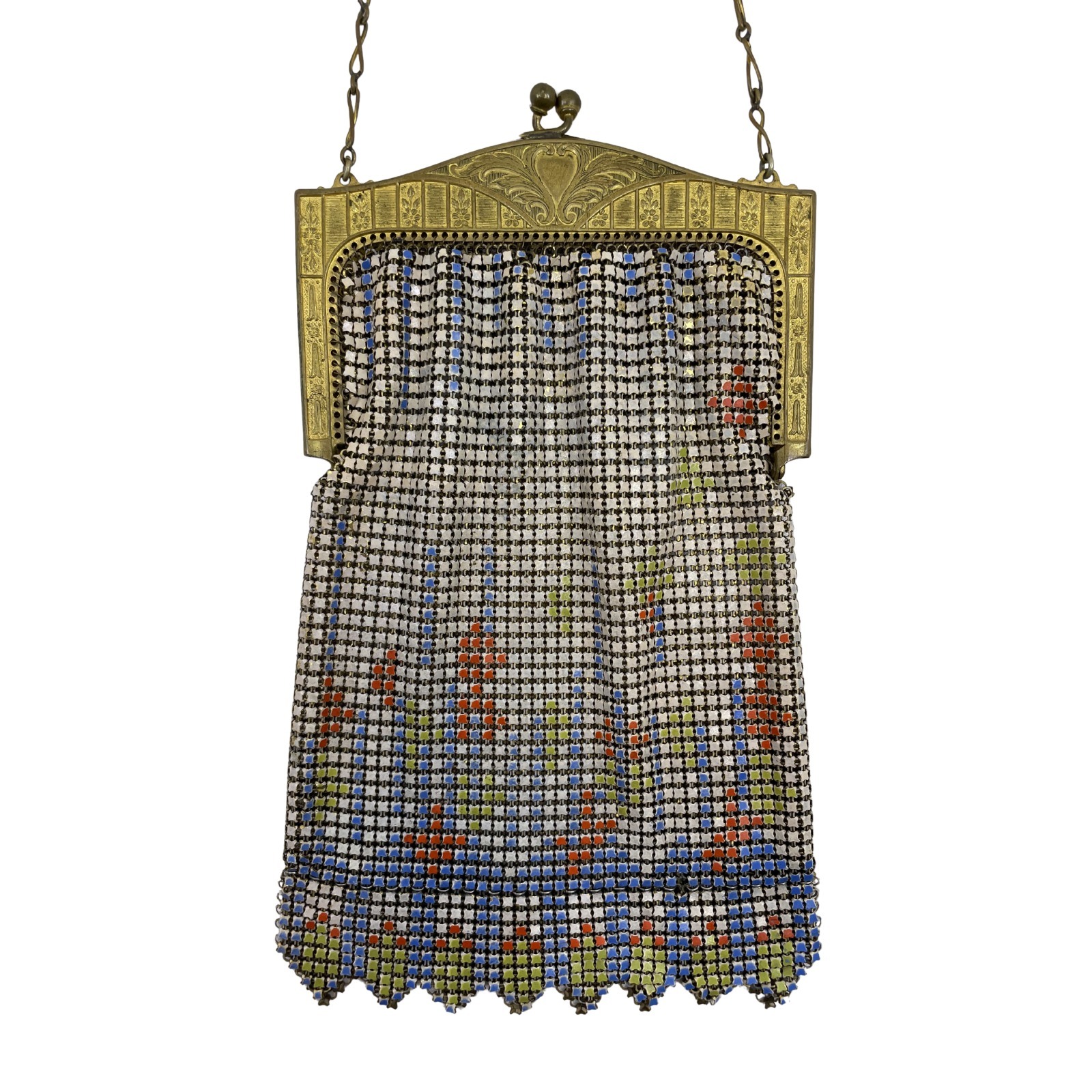 Vintage Whiting & Davis Mesh Purse Multicolor Painted Bag Flapper 1920s